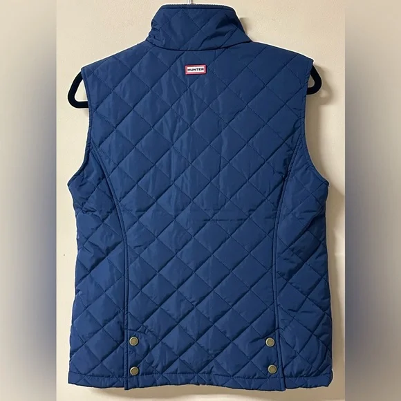 NWT Hunter Quilted Outwear Navy & Brown Corduroy Trim Vest Size S - Picture 2 of 7